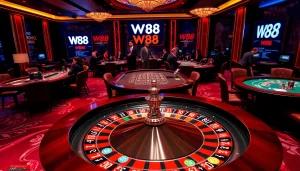 Experience thrilling gambling action at W88 with live dealers and vibrant gaming tables.