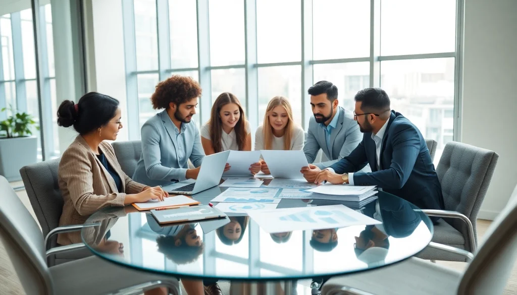 Accountants collaborating at a modern office representing an expert Accounting firm in Abu Dhabi.
