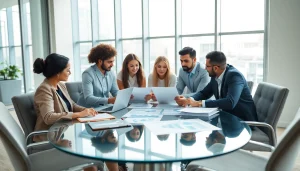 Accountants collaborating at a modern office representing an expert Accounting firm in Abu Dhabi.