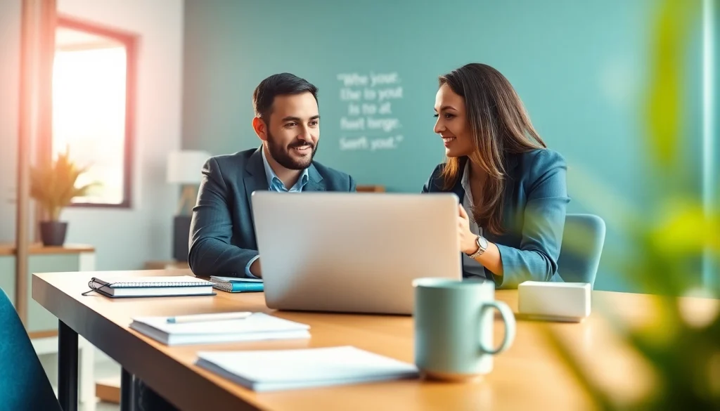 Engage with a business coach near me in a professional office setting to enhance your business strategies.