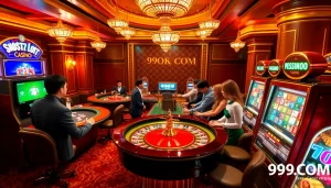 A thrilling game night at 99OK.COM featuring an elegantly lit live dealer table with players engrossed in action.