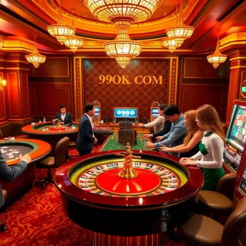 A thrilling game night at 99OK.COM featuring an elegantly lit live dealer table with players engrossed in action.