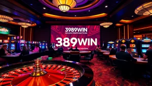 Experience thrilling moments at 389WIN with vibrant poker chips and roulette wheels.