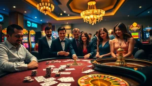 Experience the thrill of jeetbuzz at exciting casino tables filled with chips, cards, and vibrant players.