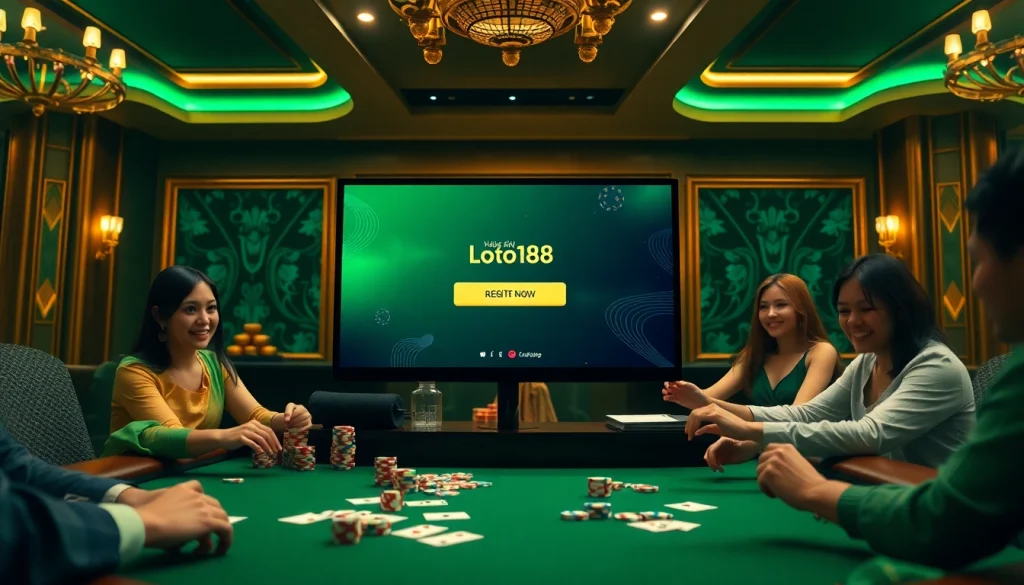 Engage with high-stakes action in a sophisticated casino highlighting Đăng Ký Loto188 options.