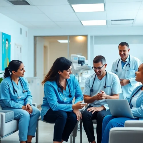 Healthcare professionals helping patients at https://www.medexdtc.com in a friendly clinic setting.