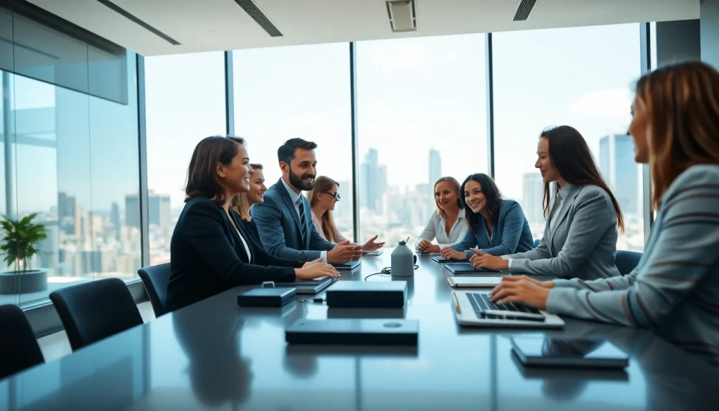 Showcase of business automation experts near me collaborating in a modern office setting.