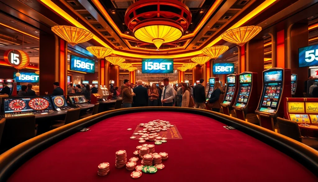 Players engaging in high-stakes poker at I5BET's modern casino, showcasing excitement and strategy.