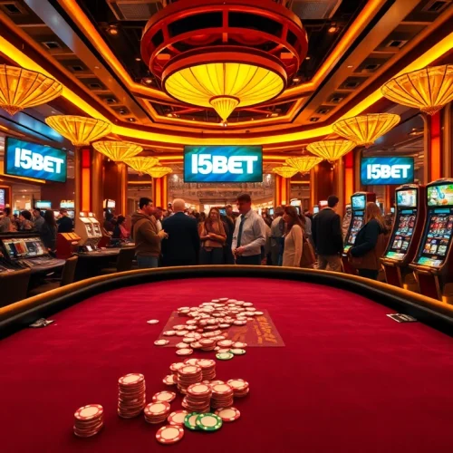 Players engaging in high-stakes poker at I5BET's modern casino, showcasing excitement and strategy.