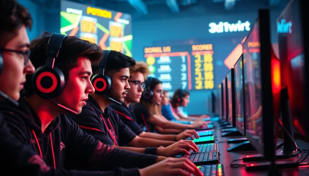 1win onlayn oyunlar oynayaraq oyunçuların mübarizəsini təsvir edən dinamik görüntü.