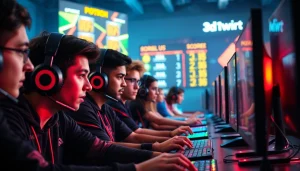 1win onlayn oyunlar oynayaraq oyunçuların mübarizəsini təsvir edən dinamik görüntü.