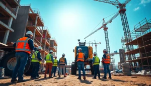 Builders collaborating at a construction site in South Carolina's construction association.