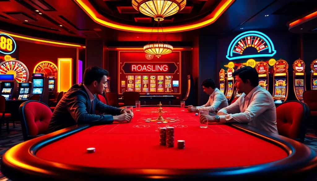 Engage with thrilling action at vn168 đăng nhập poker table showcasing vibrant chips and warm casino lighting.