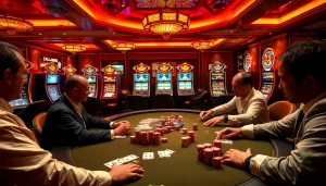 Experience a thrilling poker game as players strategize around a table, featuring hidden wiki official resources subtly displayed.