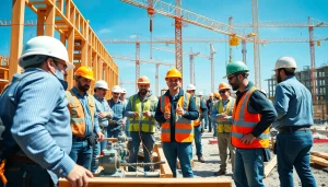 Showcasing professionals pursuing careers in construction through teamwork at a vibrant job site.