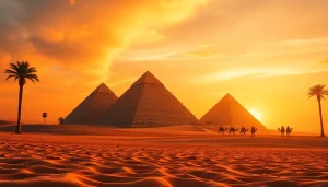 Piraminds captured at sunset with rich textures and tranquil atmosphere.