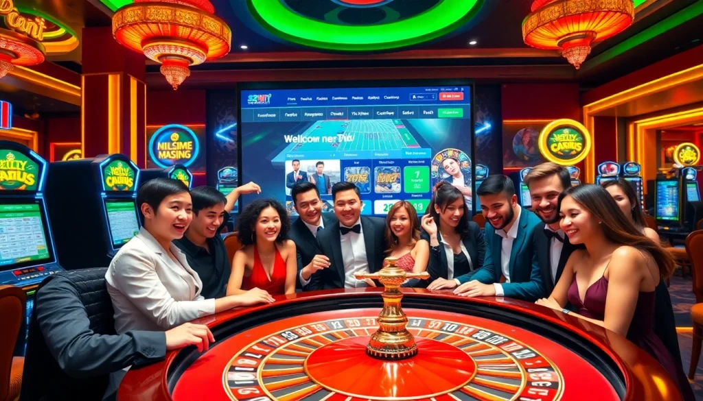 Engage with the excitement at https://32win11.net/ as gamblers place bets at a vibrant roulette table in a luxury casino.