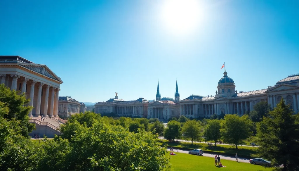 Stadt Wien lebhafte Ansicht mit ikonischer Architektur und grünen Parks.
