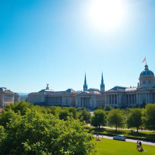 Stadt Wien lebhafte Ansicht mit ikonischer Architektur und grünen Parks.