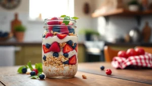 Enjoy a healthy breakfast with the vibrant parfait from https://masonjarbreakfast.com.