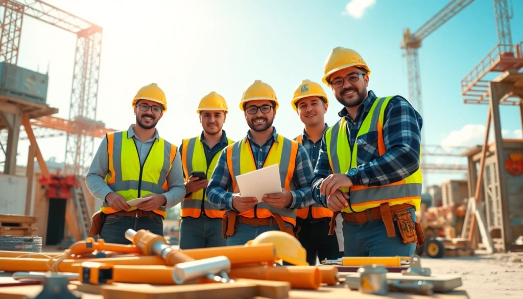 Engaged individuals in a contractor apprenticeship program actively collaborating on a construction site.