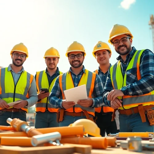 Engaged individuals in a contractor apprenticeship program actively collaborating on a construction site.