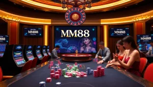 Experience the thrill of MM88 casino with vibrant gaming tables and slot machines.