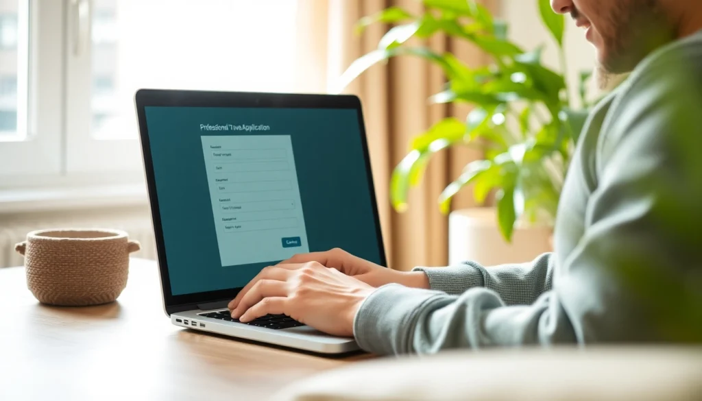 Engaged user completing the uk eta online application on a laptop at home.