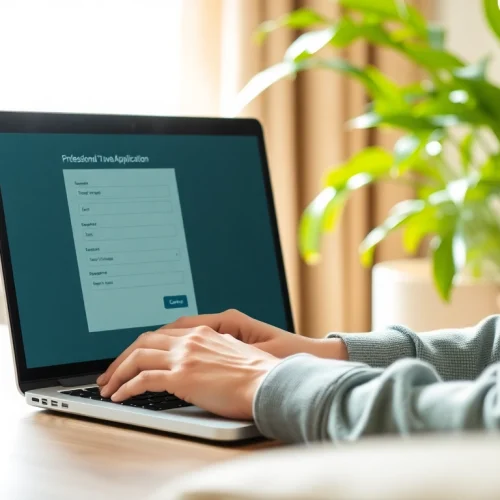 Engaged user completing the uk eta online application on a laptop at home.