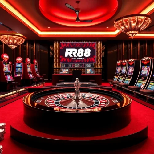 Experience RR88 with vibrant slot machines and elegant casino tables exuding excitement.
