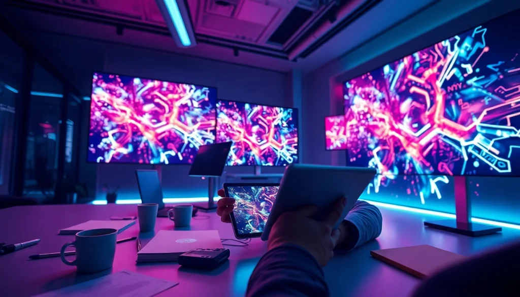 Engaging workspace showcasing NSFW AI creativity with modern tech.