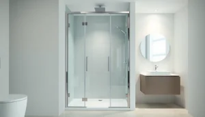 Duschkabine 90x90 in modernem Bad-Design mit eleganten Glasplatten und minimalistischen Armaturen.