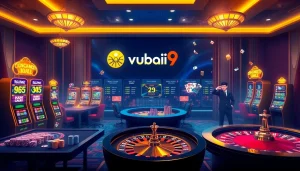 Engaging scene at nhà cái vuabai9 showcasing vibrant casino elements and online gambling excitement.