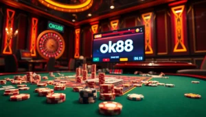 Players enjoying an exciting game at https://ok88.tech/ online casino table with vibrant graphics.