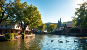 Experience the beauty of Clarksburg CA by the riverside with charming homes and natural scenery.