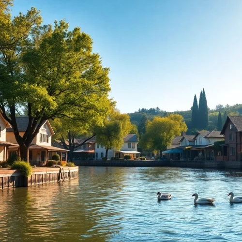 Experience the beauty of Clarksburg CA by the riverside with charming homes and natural scenery.