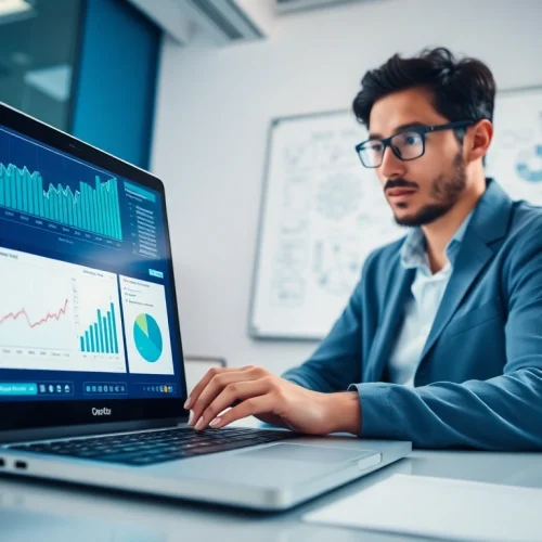 Data scientist utilizing Machine Learning for Loan Underwriting in a modern office context.