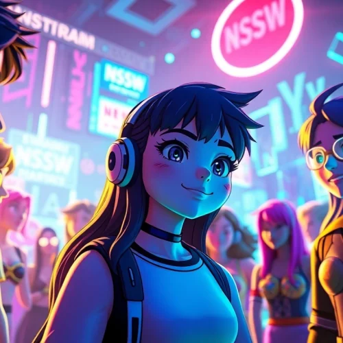 Engaging scene showcasing free NSFW character AI with animated personas in a vibrant digital landscape.