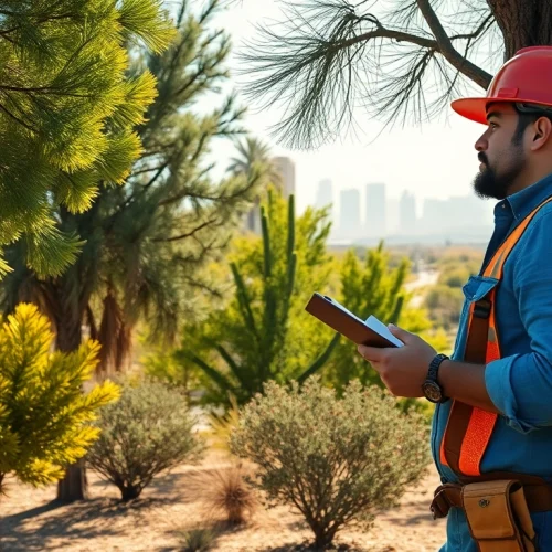 Tree Removal Permits in Arizona - Professional arborist evaluating tree conditions in urban landscape