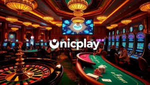 Experience the thrill of onicplay in an elegant casino setting with vibrant games and players.