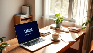 居心地の良い書斎環境でノートパソコンに表示された DMM英会話 クーポンコード