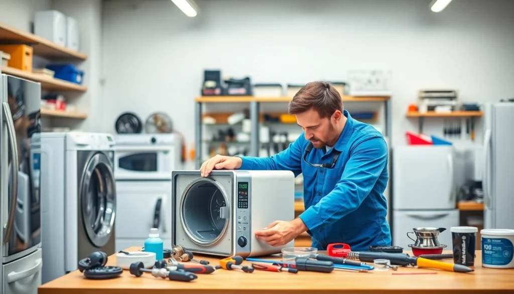 Technician providing appliance repair ottawa service in a modern workshop environment.