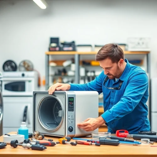 Technician providing appliance repair ottawa service in a modern workshop environment.