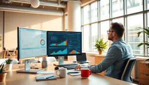 SEO Agentur präsentiert moderne digitale Marketingstrategien in einem Büro mit Grafiken.