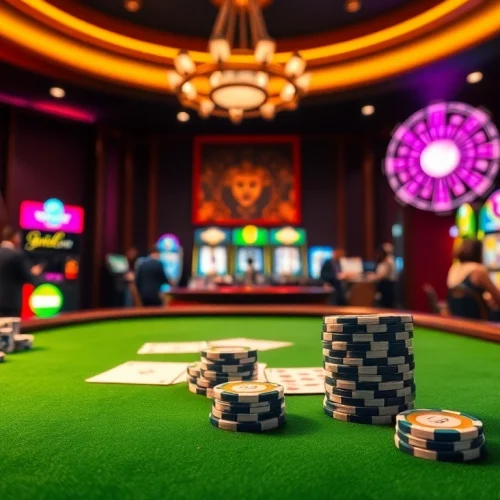 Engage with the dynamic gaming atmosphere at https://789bet.tours/ featuring vibrant poker tables, roulette wheels, and excited players.