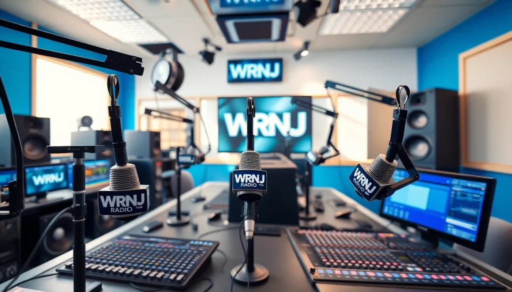 Engaging WRNJ Radio studio setup illustrating advanced broadcasting technology and vibrant atmosphere.