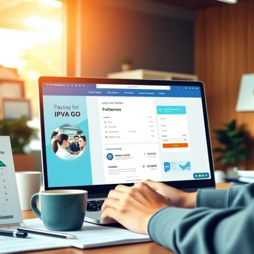Person using the Detran GO website for IPVA GO payment in a modern office.