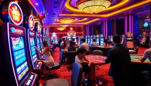 Pemain menikmati sensasi slot deposit 1000 di lingkungan kasino mewah.