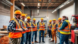 Construction trade schools in texas feature students learning skills in a dynamic workshop setting.