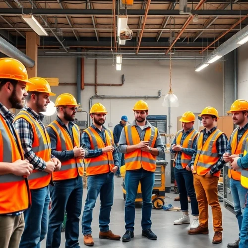 Construction trade schools in texas feature students learning skills in a dynamic workshop setting.